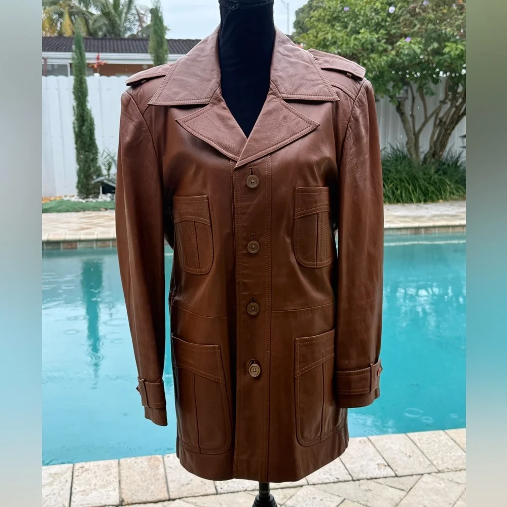 Men's vintage Brown Leather Jacket - Picture 7 of 9